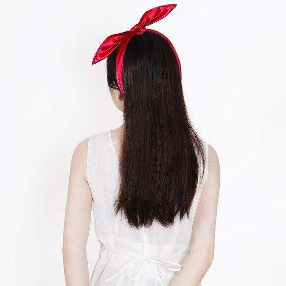 Women Red Chiffon Square Ribbon Neck Scarf Satin Handkerchief For Halloween - Picture 8 of 8